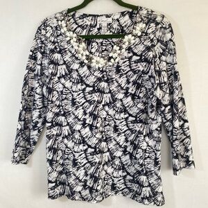 Kim Roger’s Large 95% cotton pullover Women's Black and Pink Patterned Top pearl